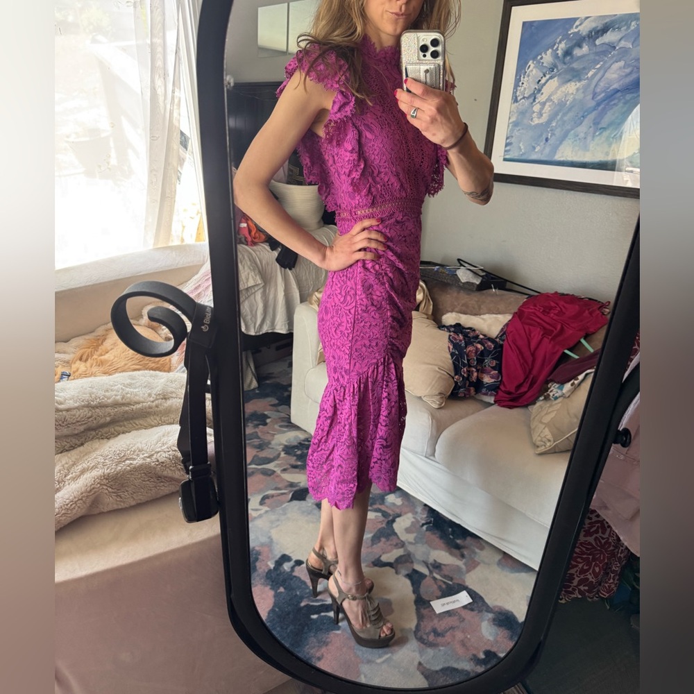 Saylor Stunning Fuschia Elegant Pink Lace Dress - Picture 7 of 11